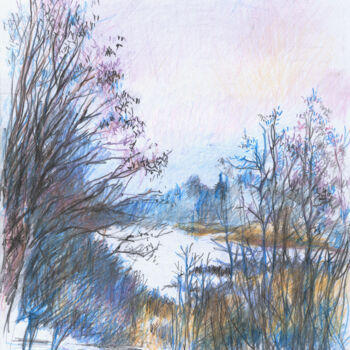 Dessin intitulée "Spring landscape ov…" par Olga Osipenko (Mariaiva), Œuvre d'art originale, Conté