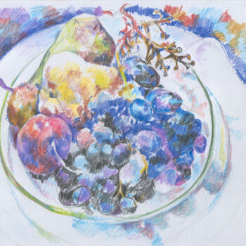 Drawing titled "Still life with fru…" by Olga Osipenko (Mariaiva), Original Artwork, Conté