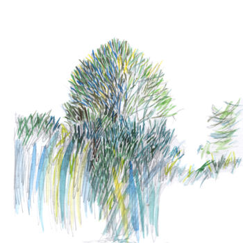 Zeichnungen mit dem Titel "Green tree in my ya…" von Olga Osipenko (Mariaiva), Original-Kunstwerk, Aquarell