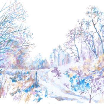 Dessin intitulée "Winter landscape wi…" par Olga Osipenko (Mariaiva), Œuvre d'art originale, Conté