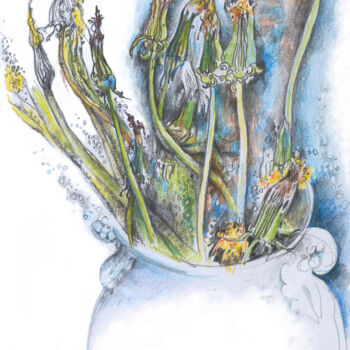 Dessin intitulée "Bouquet with dandel…" par Olga Osipenko (Mariaiva), Œuvre d'art originale, Conté