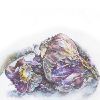 Dessin intitulée "White garlic" par Olga Osipenko (Mariaiva), Œuvre d'art originale, Conté