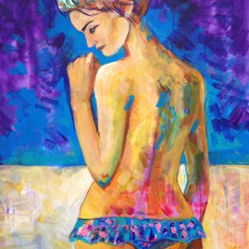Malerei mit dem Titel "Angel on the beach" von Olga Pascari, Original-Kunstwerk, Acryl
