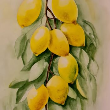 Painting titled "Lemon garden" by Olga Poruchikova, Original Artwork, Watercolor