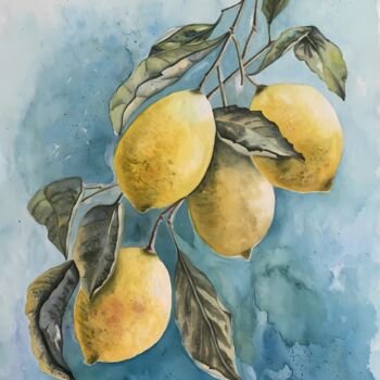 Картина под названием "Amalfi limoni" - Olga Poruchikova, Подлинное произведение искусства, Акварель