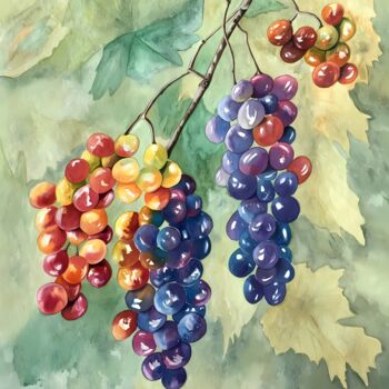 Painting titled "Rainbow grapes" by Olga Poruchikova, Original Artwork, Watercolor