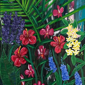 Painting titled "Jungle flowers" by Olga Prasol, Original Artwork, Oil
