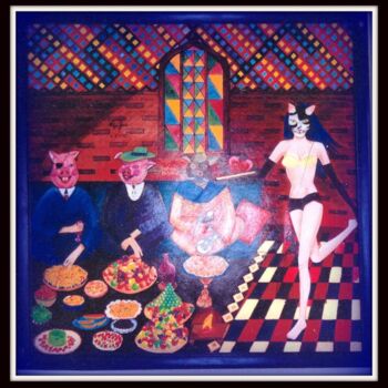 Painting titled "REPAS DE TETES AU B…" by Olga Recio, Original Artwork