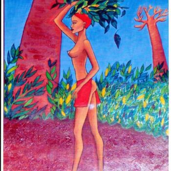 Painting titled "PORTEUSE DE FEUILLES" by Olga Recio, Original Artwork