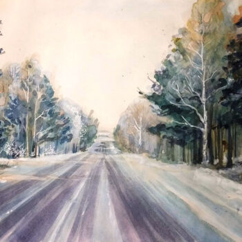 Pintura titulada "Winter way back home" por Olga Ro, Obra de arte original, Acuarela