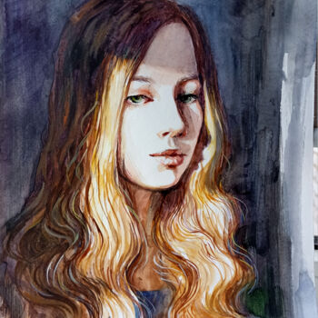 Картина под названием "Освещенная солнцем" - Ольга Саенко, Подлинное произведение искусства, Акварель