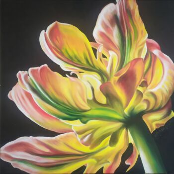 Painting titled "Tulip 1" by Olga Sarukhanova, Original Artwork, Oil Mounted on Wood Stretcher frame