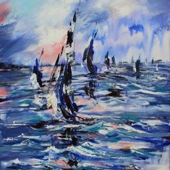 Malarstwo zatytułowany „Sailing Regatta” autorstwa Olga Schibli, Oryginalna praca, Akryl Zamontowany na Panel drewniany
