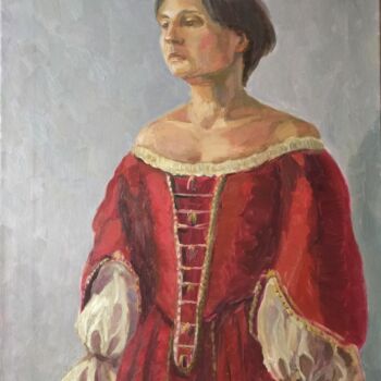 Картина под названием "Дама в Красном" - Olga Selezneva, Подлинное произведение искусства, Масло Установлен на Деревянная ра…