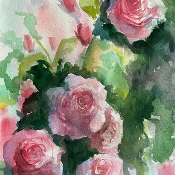 Pintura titulada "Розы" por Olga Selezneva, Obra de arte original, Acuarela