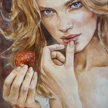 Painting titled "Strawberry" by Olga Shevcova, Original Artwork, Watercolor