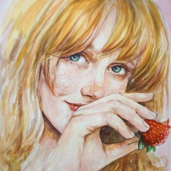 Painting titled "Strawberry II" by Olga Shevcova, Original Artwork, Watercolor