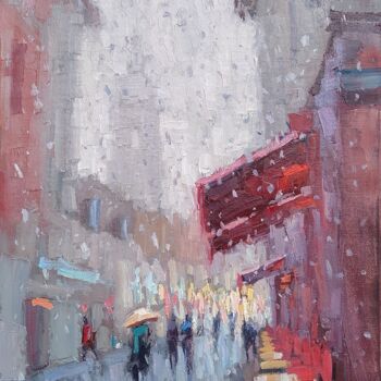 Painting titled ""Winter Alley. Pari…" by Olga Silivanchyk, Original Artwork, Oil Mounted on Other rigid panel