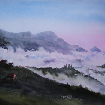 Pittura intitolato "Mount Gomi in Georg…" da Olga Skhirtladze, Opera d'arte originale, Acquarello