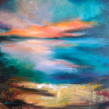 Картина под названием "Burning sunset" - Olga Soldatova, Подлинное произведение искусства, Акрил Установлен на Деревянная ра…