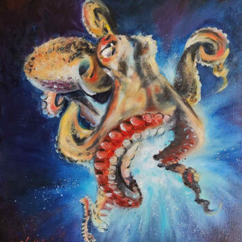 Картина под названием "Octopus" - Olga Soldatova, Подлинное произведение искусства, Масло Установлен на картон