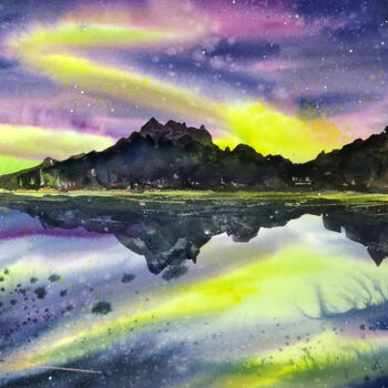 Painting titled "Night sky" by Olga Soldatova, Original Artwork, Watercolor