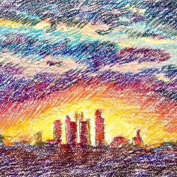 Dibujo titulada "View on The City" por Stasssi, Obra de arte original, Pastel