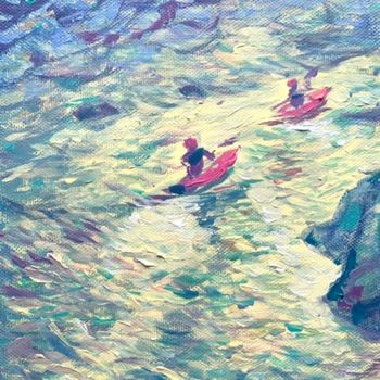 Painting titled "Two kayaks" by Stasssi, Original Artwork, Acrylic