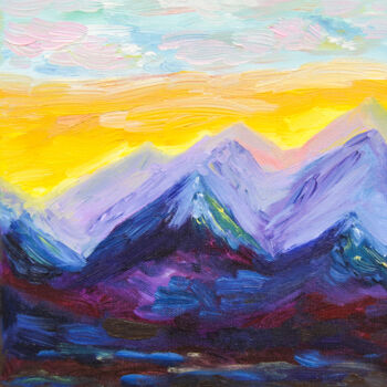 Painting titled "Sunset in the mount…" by Olga Strogonova, Original Artwork, Oil