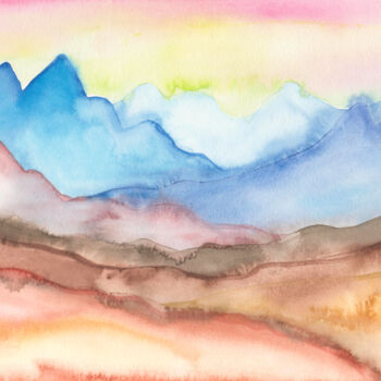 Painting titled "Dreamy mountains" by Olga Strogonova, Original Artwork, Watercolor