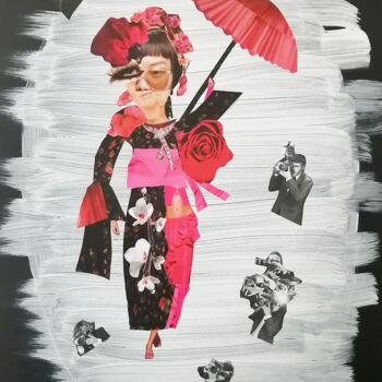 Collages intitulée "The girl in red" par Olga Stupina, Œuvre d'art originale, Collages