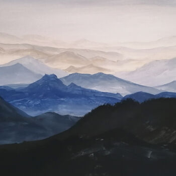 Painting titled "Snowy peaks in the…" by Olga Stupina, Original Artwork, Acrylic