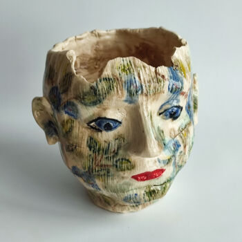 雕塑 标题为“Men head with flowe…” 由Olga Suvorova, 原创艺术品, 陶瓷