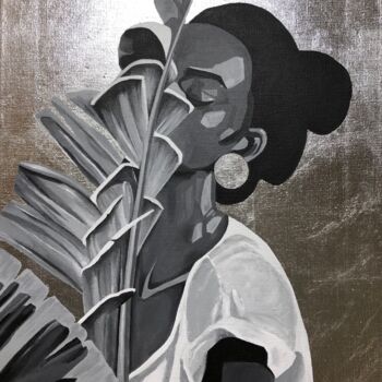 Painting titled "Flower girl" by Olga Tiho, Original Artwork, Acrylic Mounted on Wood Stretcher frame
