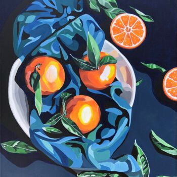 Painting titled "Mandarins" by Olga Tiho, Original Artwork, Acrylic Mounted on Wood Stretcher frame