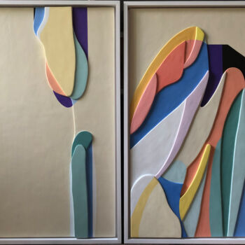 Painting titled "Dawn and sunset Mia…" by Olga Tiho, Original Artwork, Plaster Mounted on Wood Panel