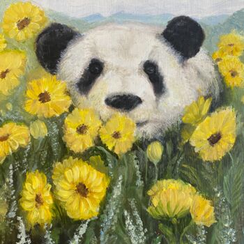 Картина под названием "Panda in summer" - Olga Tkachuk, Подлинное произведение искусства, Масло