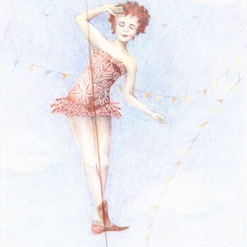 Рисунок под названием "A girl on rope" - Olga Trifonova, Подлинное произведение искусства, Карандаш