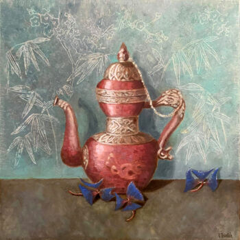 Painting titled "Dragon Teapot" by Olga Trikolich, Original Artwork, Oil Mounted on Wood Stretcher frame