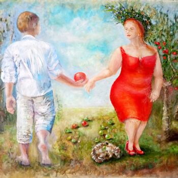 Painting titled "In The Garden of Ed…" by Olga Vedyagina, Original Artwork, Oil