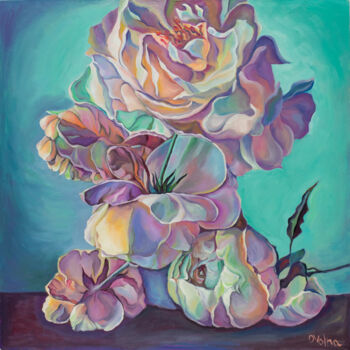 Ζωγραφική με τίτλο "Pink Flowers" από Olga Volna, Αυθεντικά έργα τέχνης, Λάδι