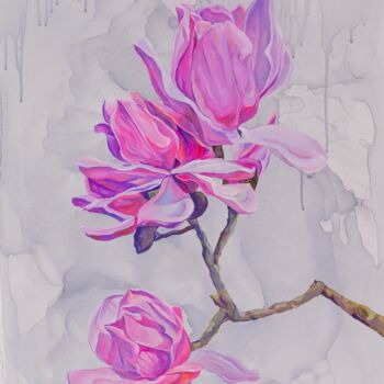 Painting titled "Spring Magnolias" by Olga Volna, Original Artwork, Oil