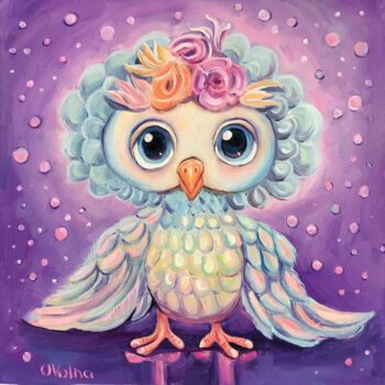 Картина под названием "Owl" - Olga Volna, Подлинное произведение искусства, Масло