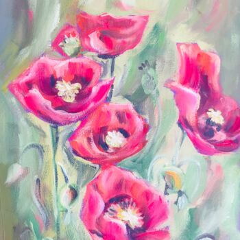 Painting titled "Summer Poppies" by Olga Volna, Original Artwork, Oil
