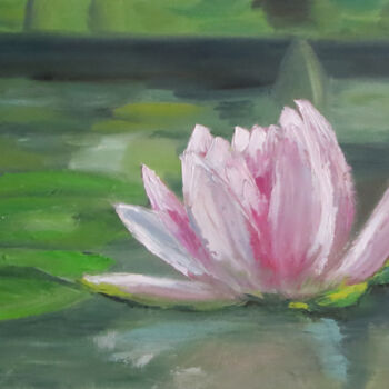 Painting titled "water lily oil pain…" by Olga Yashchenko, Original Artwork, Oil Mounted on Wood Stretcher frame