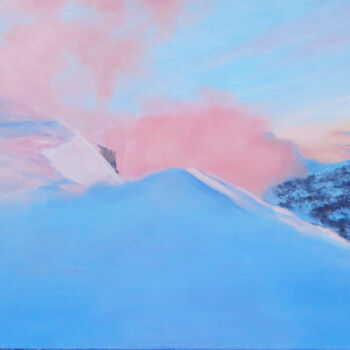 Painting titled "Snowy Mountains 2" by Olga Yashchenko, Original Artwork, Oil Mounted on Wood Stretcher frame