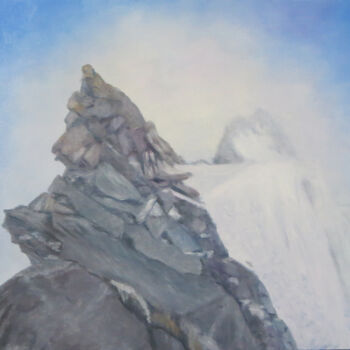 Painting titled "a mountain rock jut…" by Olga Yashchenko, Original Artwork, Oil Mounted on Wood Stretcher frame