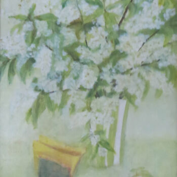 Painting titled "Bird cherry." by Olga Yashchenko, Original Artwork, Oil Mounted on Wood Stretcher frame