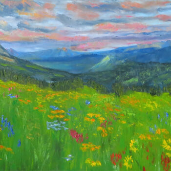 Painting titled "Summer in the mount…" by Olga Yashchenko, Original Artwork, Oil Mounted on Wood Stretcher frame