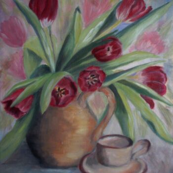 Pintura titulada "Tulips, morning cof…" por Olga Yashchenko, Obra de arte original, Oleo